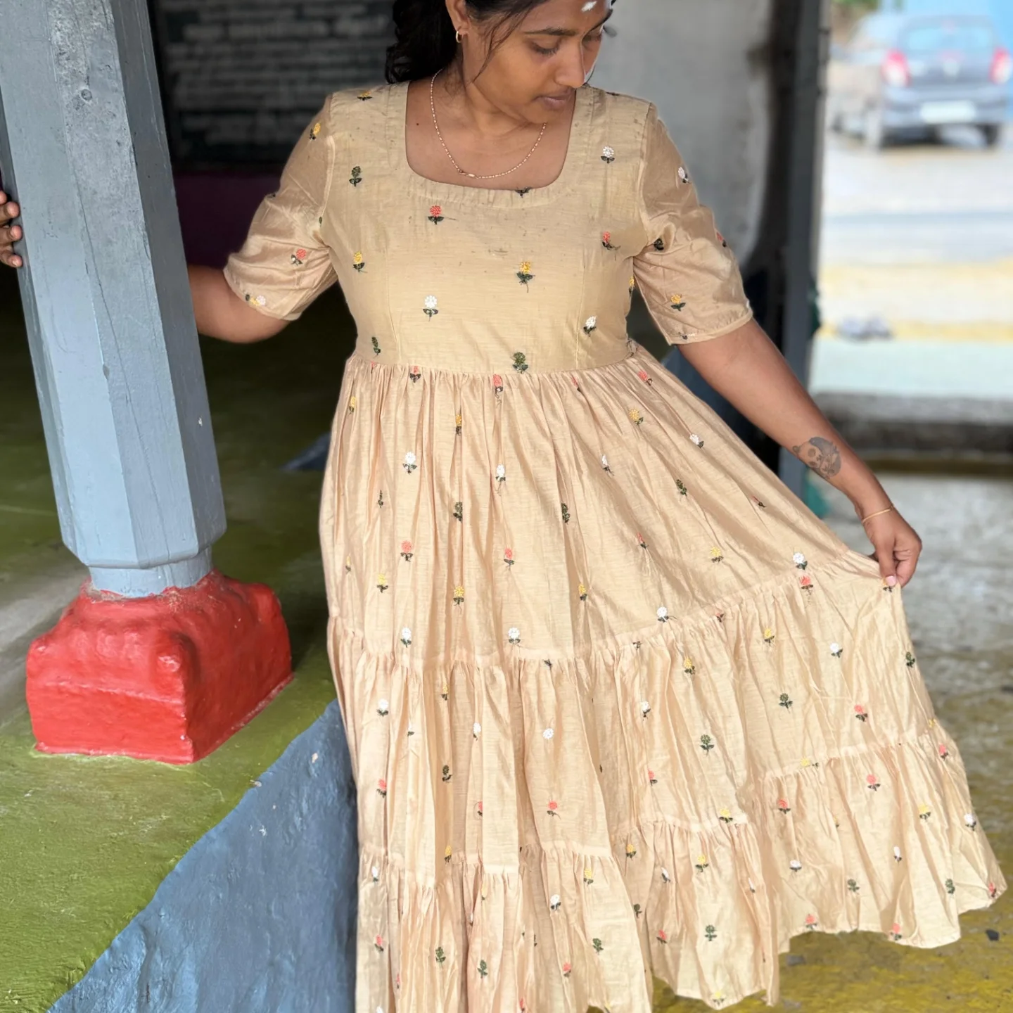 Warm Beige Floral Maxi Kurti thumbnail 4