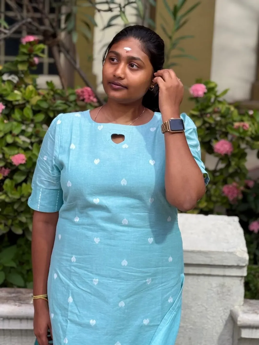 Aqua HeartBloom Kurti Set