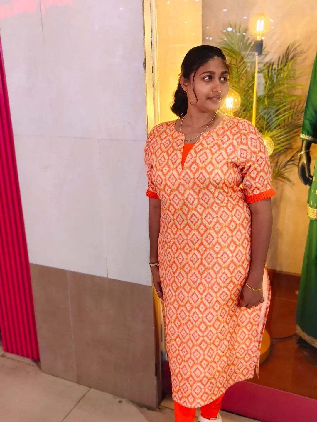 Tangerine Ikat Tussar Kurti